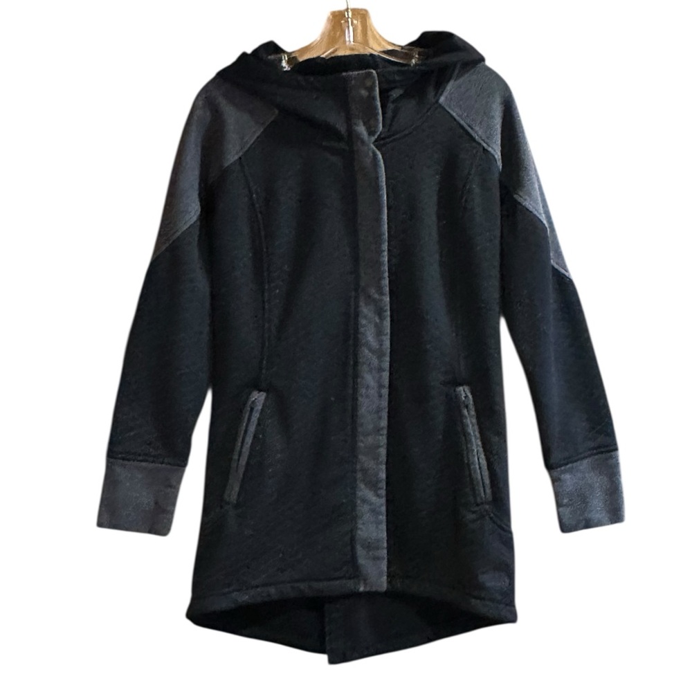 North Face Denali Fleece Tunic Women’s Med Hooded Jacket Zip Snap Quilted Black
